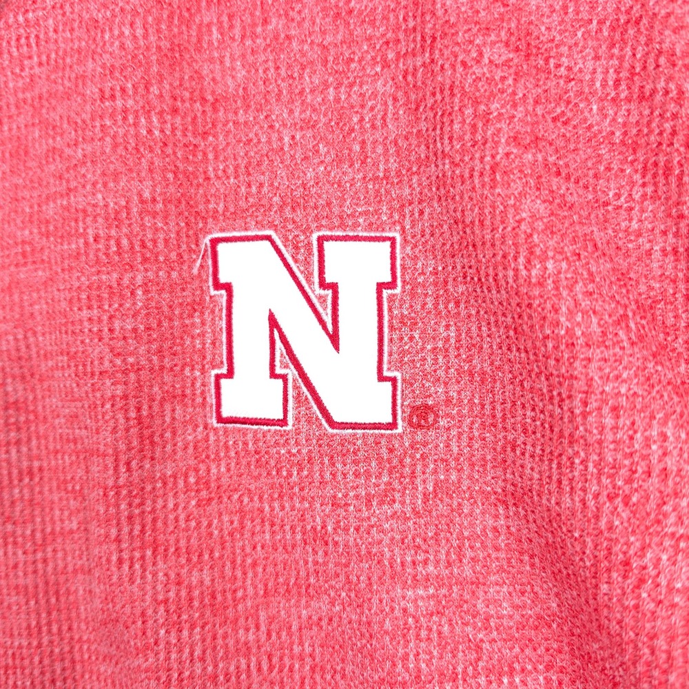 Nebraska Mens XL Red Grey Waffle Knit Thermal Hoodie Embroidered N - Picture 4 of 8